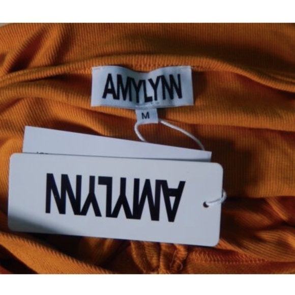 AmyLynn Mustard Yellow Orange Halter Knit Sexy Cut Out Vega Dress - Picture 4 of 7